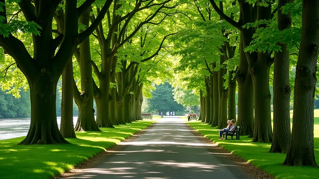Mount Usher Gardens river walk with mature trees creating natural canopy and accessible pathways