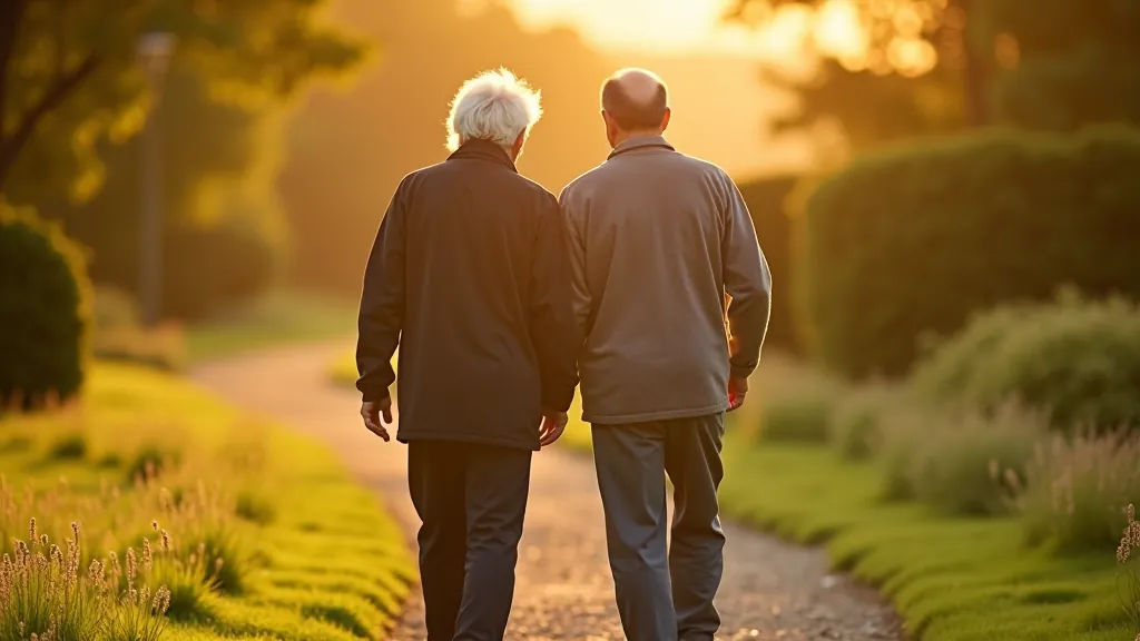 Senior couple walking together on scenic Birr estate path with autumn foliage